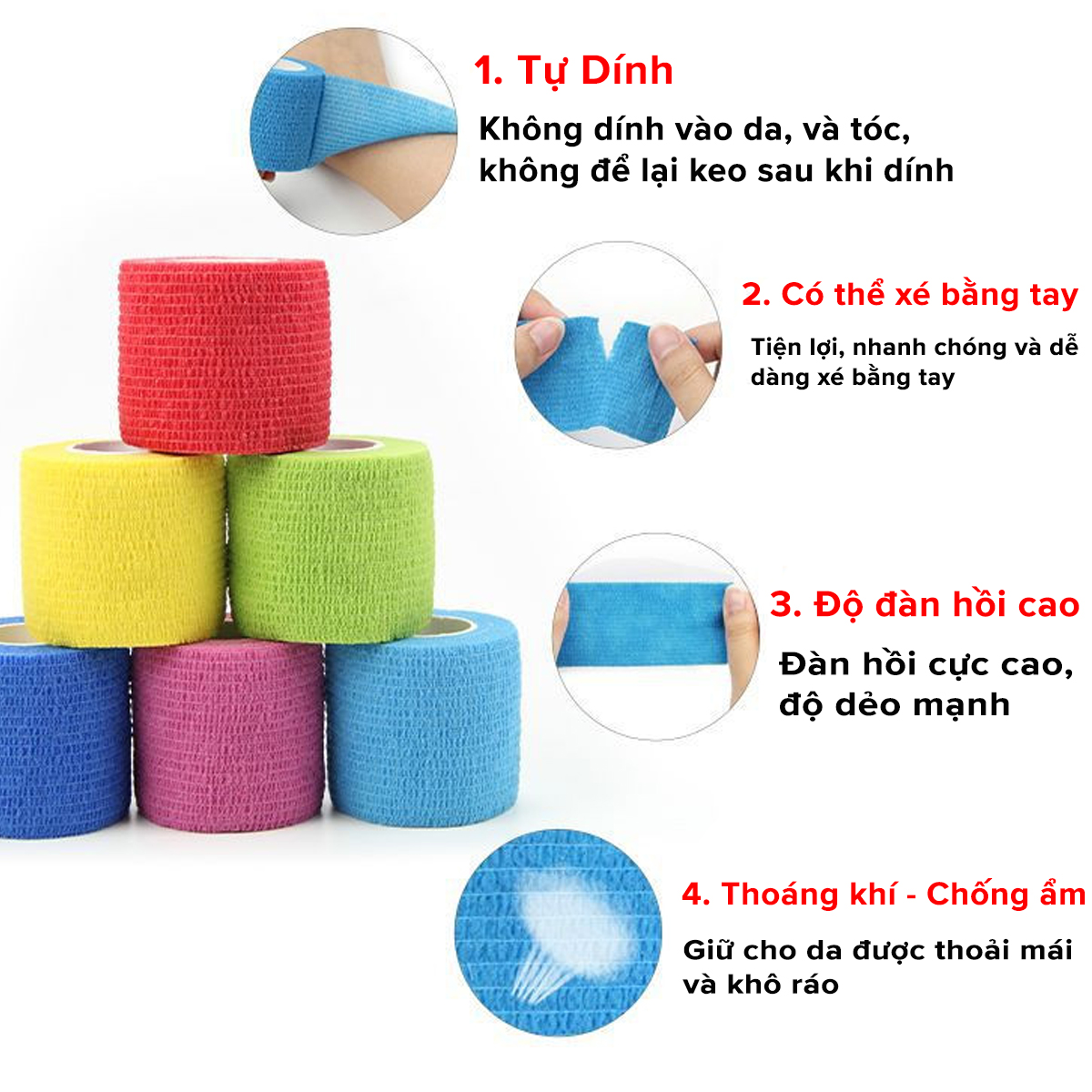 Mô tả Băng Quấn Cổ Chân, Cổ Tay Các Khớp Chơi Thể Thao Bằng Cao Su Non Tự Dính Đá Bóng, Chống Chấn Thương Chính Hãng Amalife - 2
