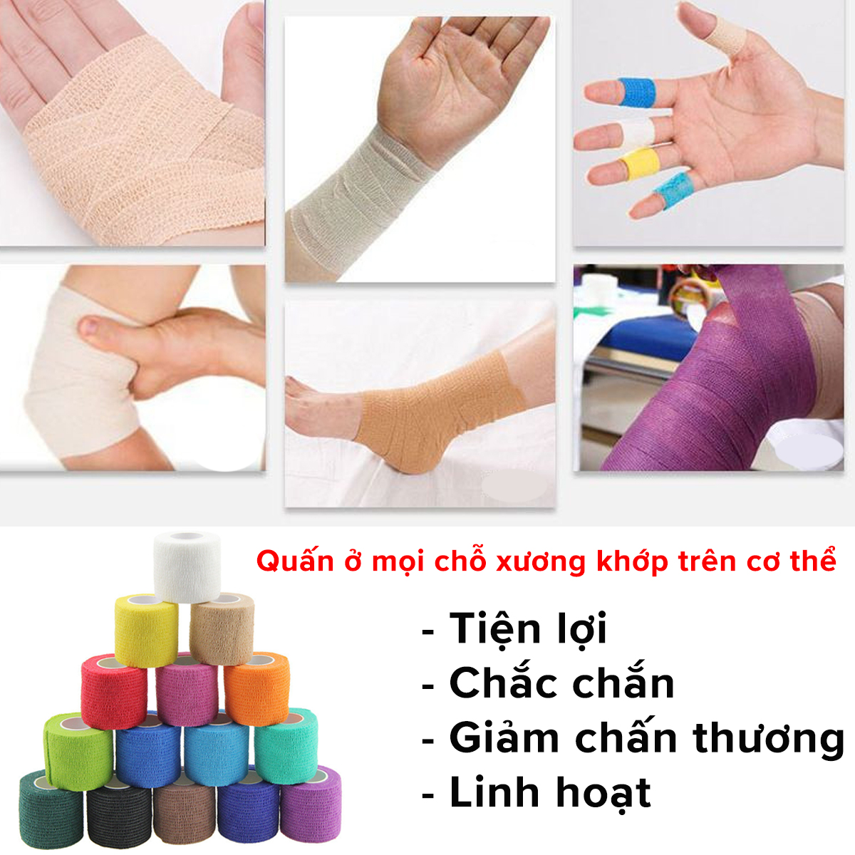 Mô tả Băng Quấn Cổ Chân, Cổ Tay Các Khớp Chơi Thể Thao Bằng Cao Su Non Tự Dính Đá Bóng, Chống Chấn Thương Chính Hãng Amalife - 3