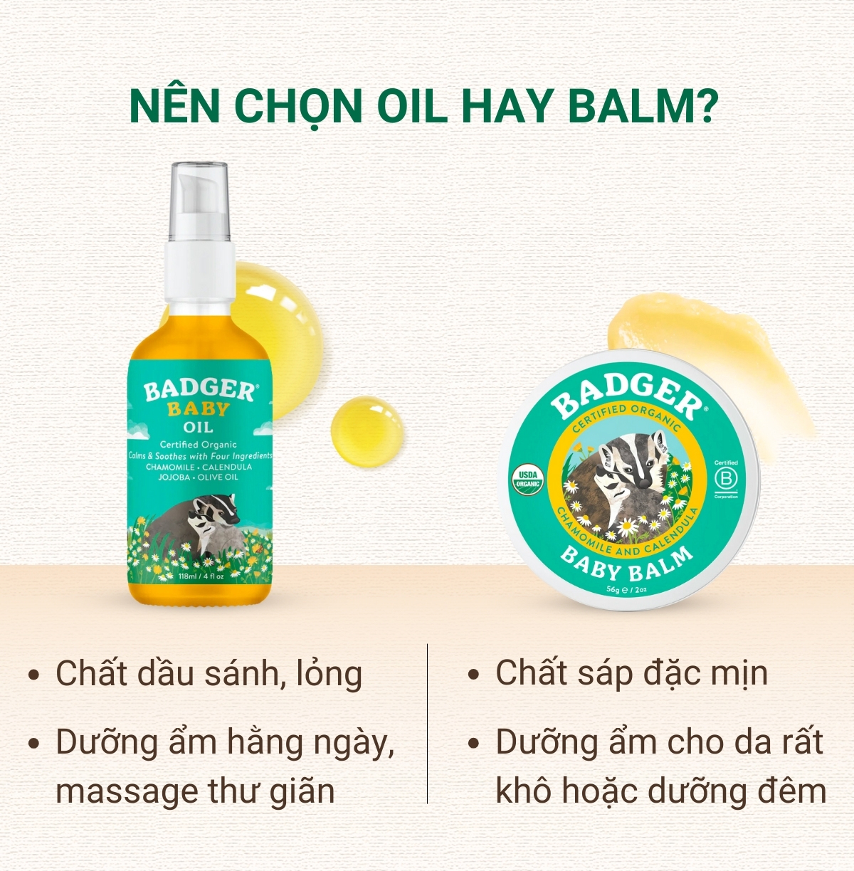 Mô tả Sáp dầu hữu cơ dưỡng da em bé BADGER Baby organic balm dưỡng ẩm cho da khô, ngừa hăm an toàn cho trẻ sơ sinh – 21g 56g - 3