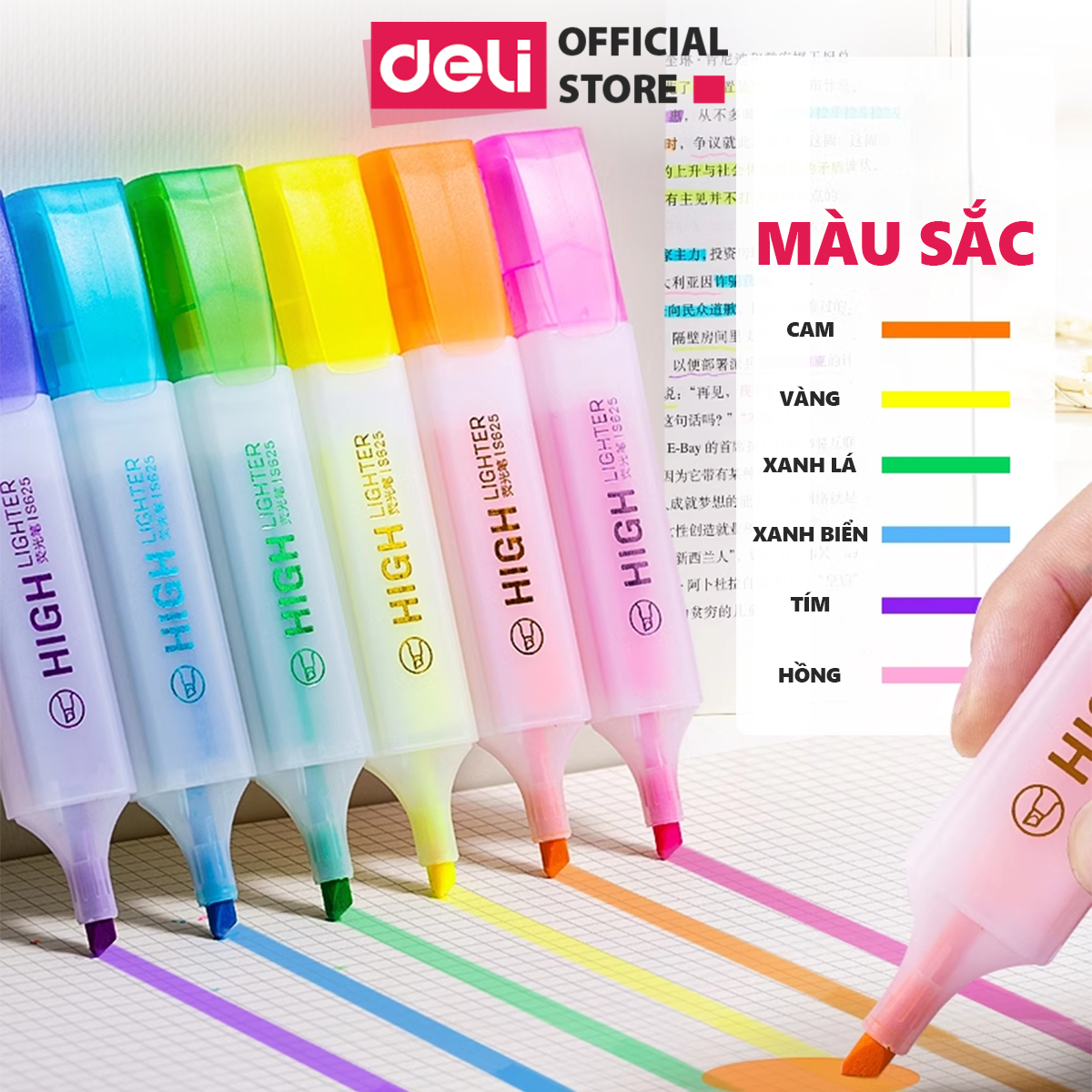 Mô tả Bút highlight Deli 25 màu đánh dấu nhớ dòng dạ quang Deli màu pastel/neon - phù hợp cho học sinh văn phòng tiện dụng - 2