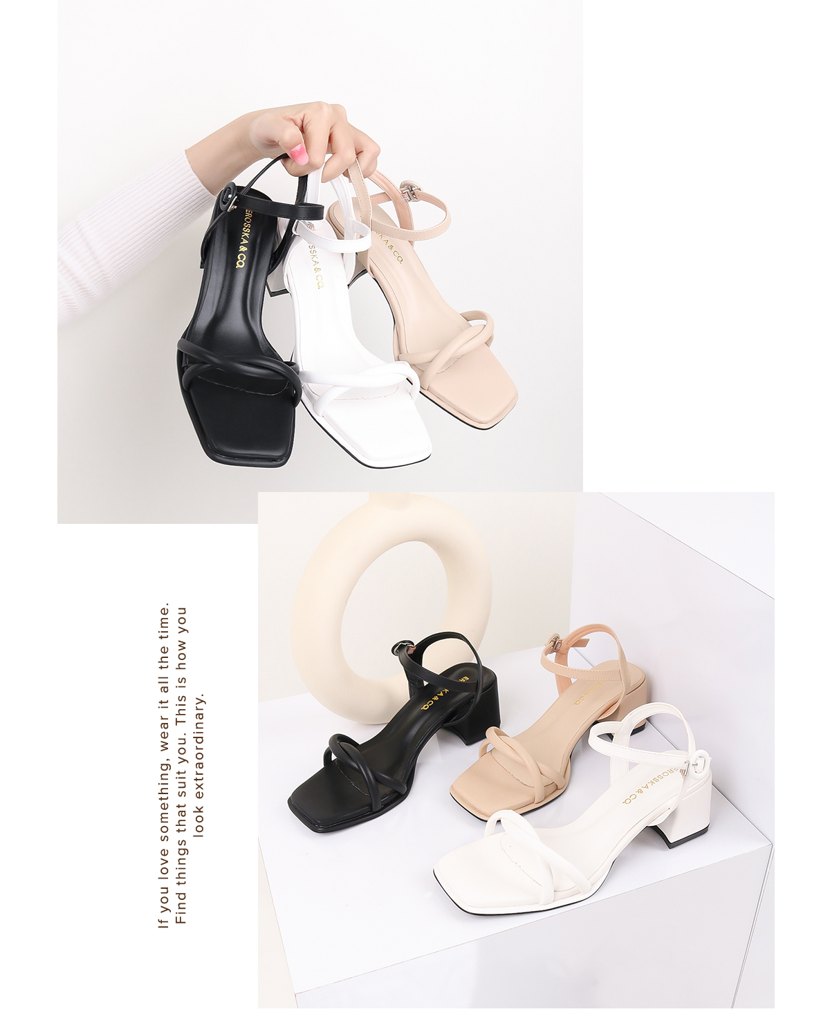 Mô tả Erosska Kya - Giày sandal cao gót nữ mũi vuông quai đan phong cách đơn giản màu đen cao 6cm - EB072 - 4