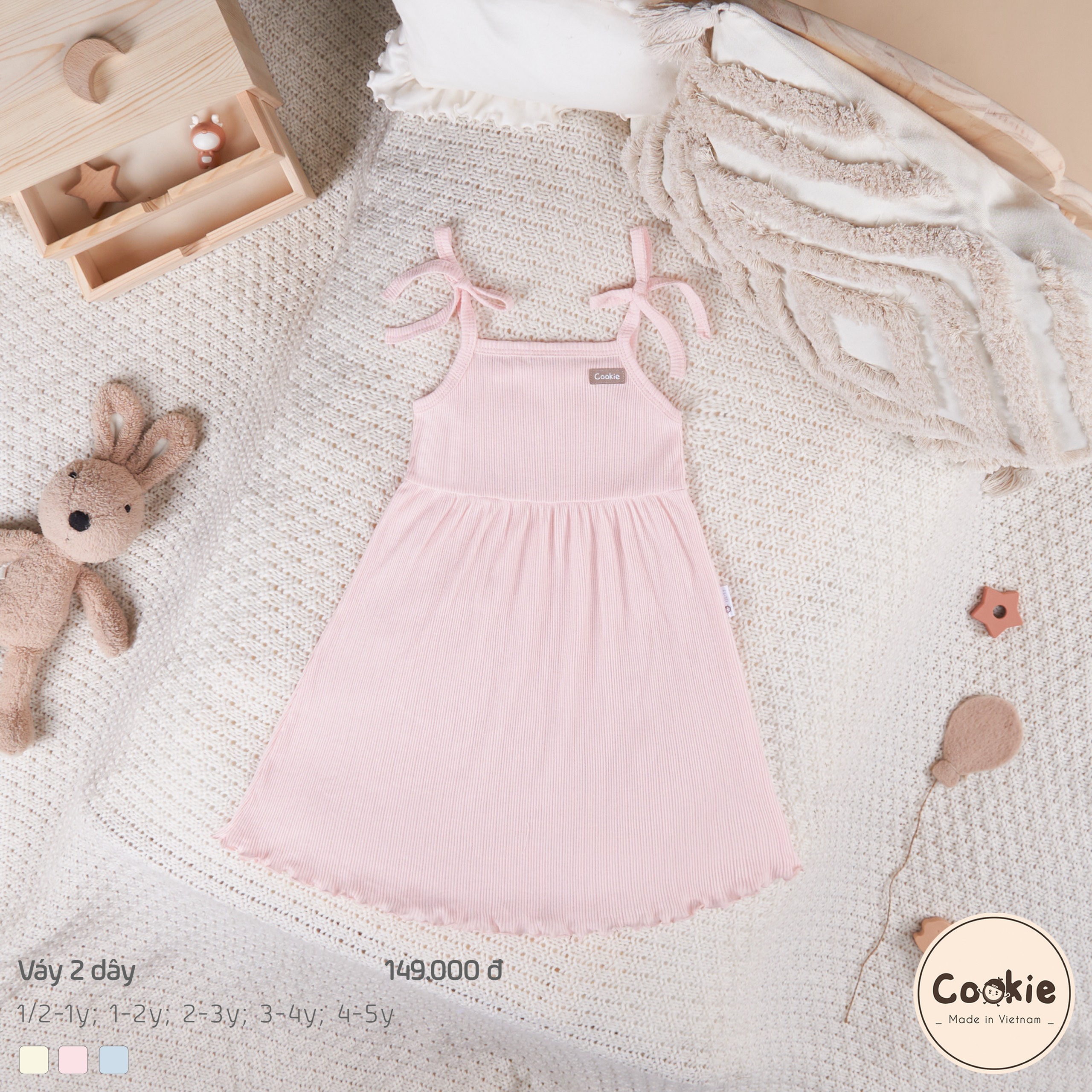 Mô tả Váy Bé Gái COOKIE, Váy Hai Dây Cuốn Bèo Cho Bé Gái Size Từ 6 Tháng Đến 5 Tuổi - 2