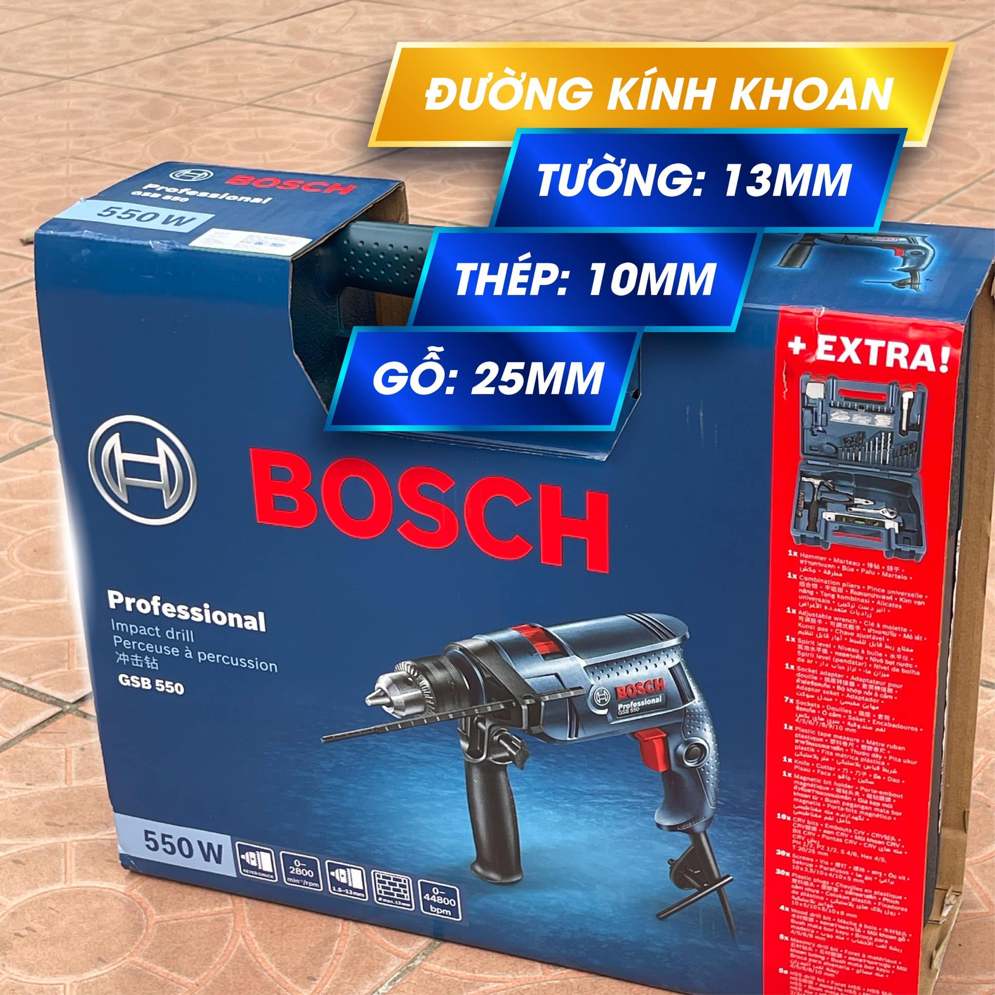 Mô tả Bộ máy khoan động lực Bosch GSB 550 SET 100 món 550W GWS 600 600W bảo hành 12 tháng - 2