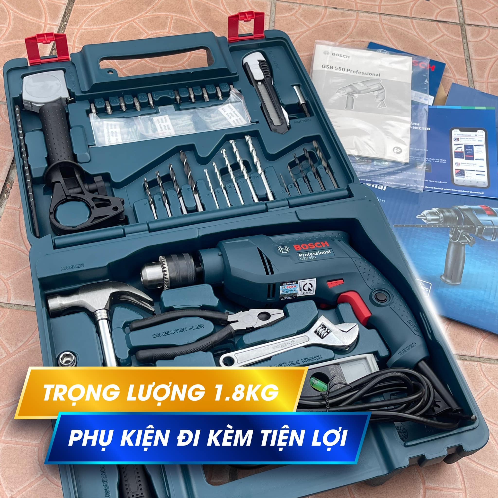 Mô tả Bộ máy khoan động lực Bosch GSB 550 SET 100 món 550W GWS 600 600W bảo hành 12 tháng - 3