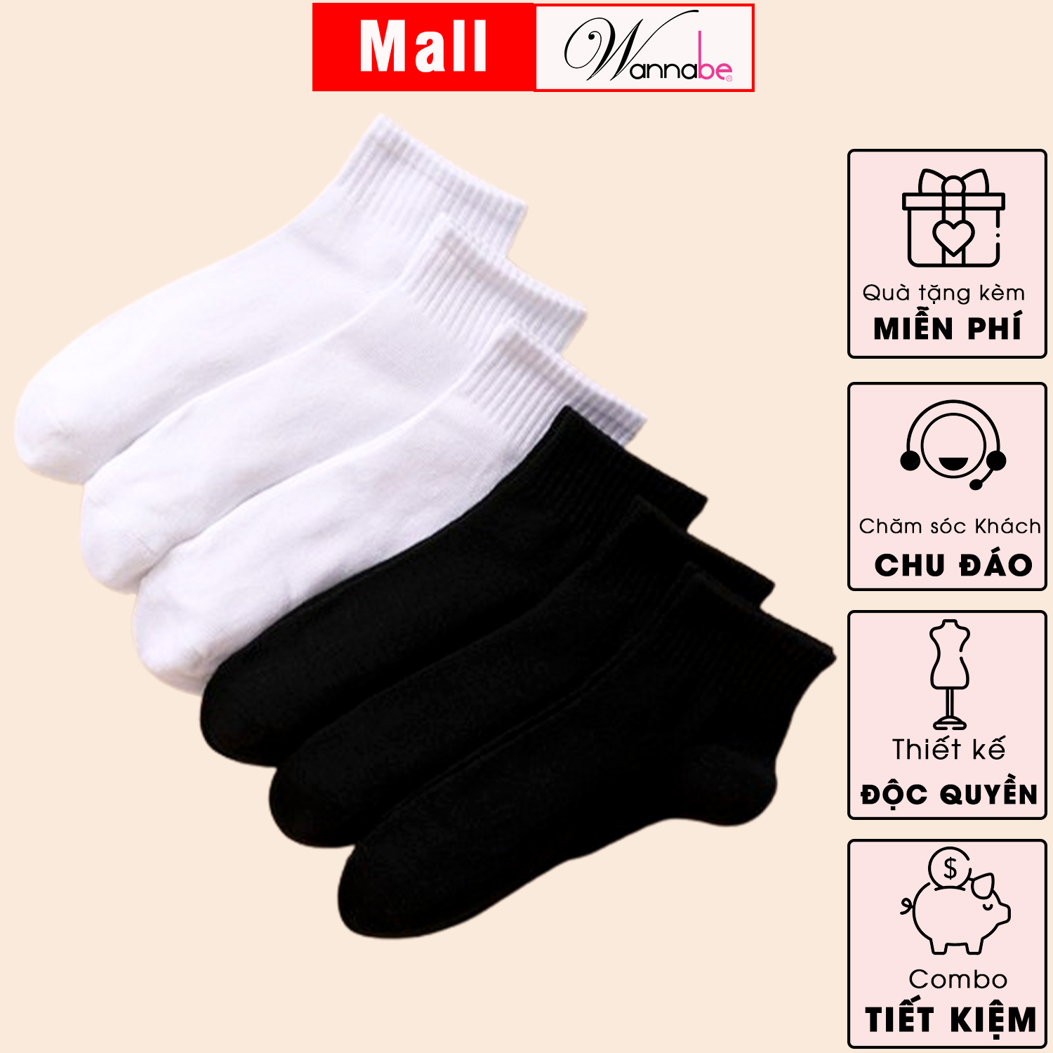 Mô tả Tất cổ vừa unisex WANNABE vớ cotton thể thao nam nữ đều dùng được khử mùi hôi chân êm ái nhẹ nhàng suốt cả ngày VD009 - 8