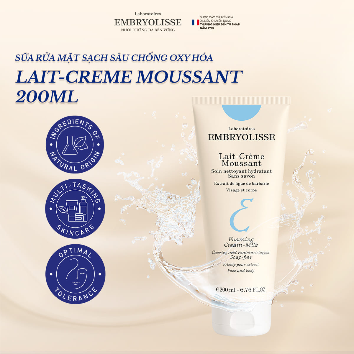 Mô tả Sữa Rửa Mặt Sạch Sâu Chống Oxy Hóa Lait-Creme Moussant Embryolisse 200ml - 1