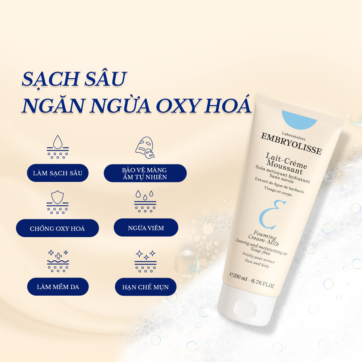 Mô tả Sữa Rửa Mặt Sạch Sâu Chống Oxy Hóa Lait-Creme Moussant Embryolisse 200ml - 3