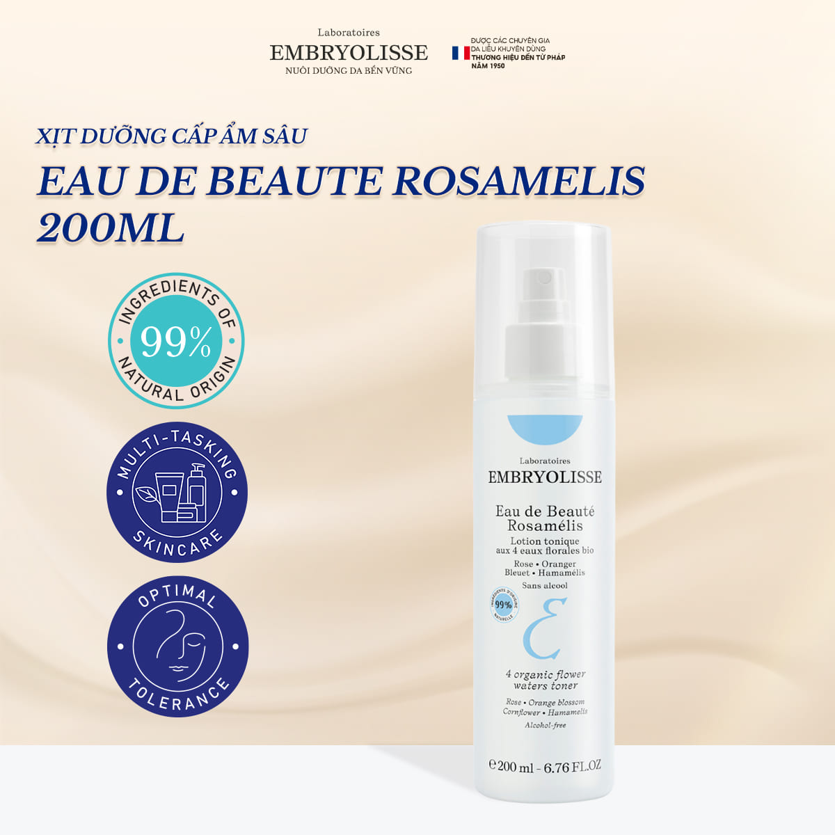 Mô tả Xịt Dưỡng Cấp Ẩm Sâu Embryolisse Eau De Beaute Rosamelis 200ml - 1