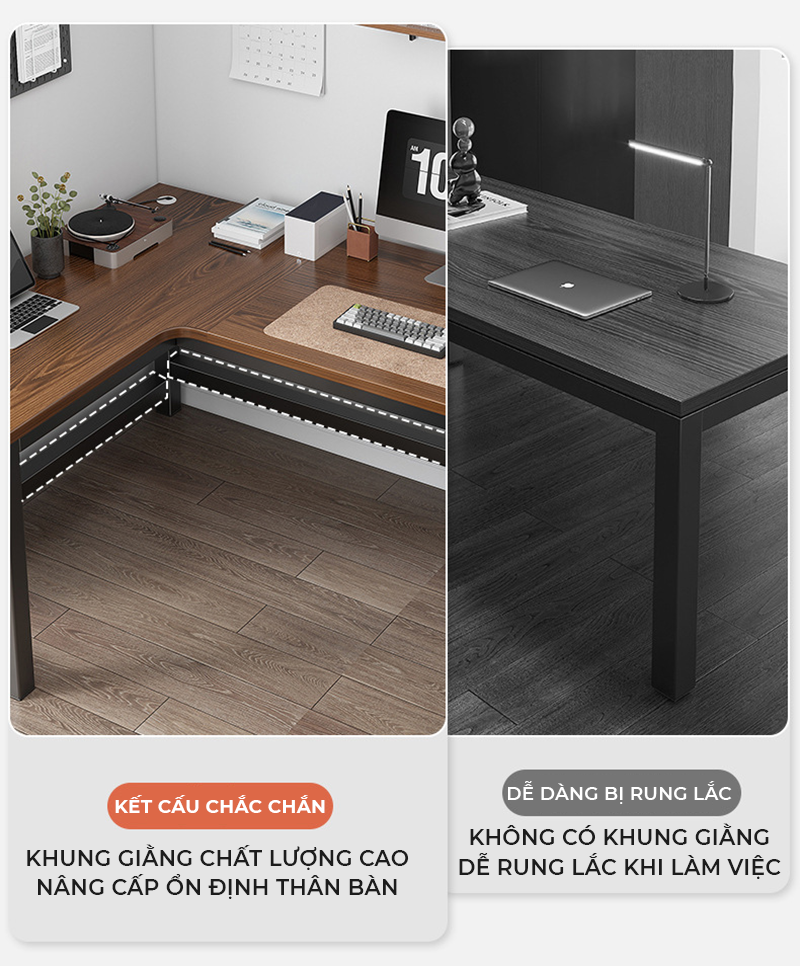 Bàn làm việc góc Chữ L khung thép 40x40 mặt gỗ MDF 25mm tận dụng không ...