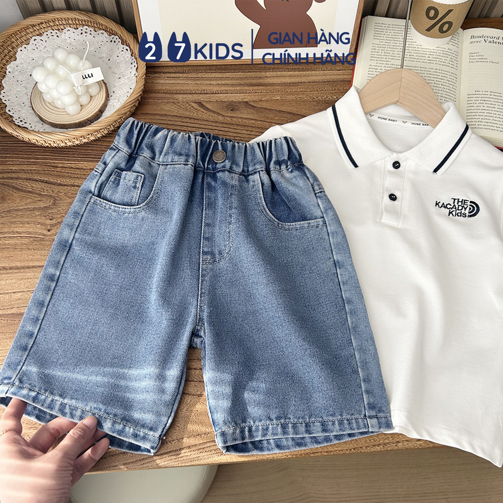 Mô tả Quần short jean bé trai 27Kids KACADY Quần đùi bò mềm lưng chun nam cho trẻ từ 2-10 tuổi BSJE3 - 2
