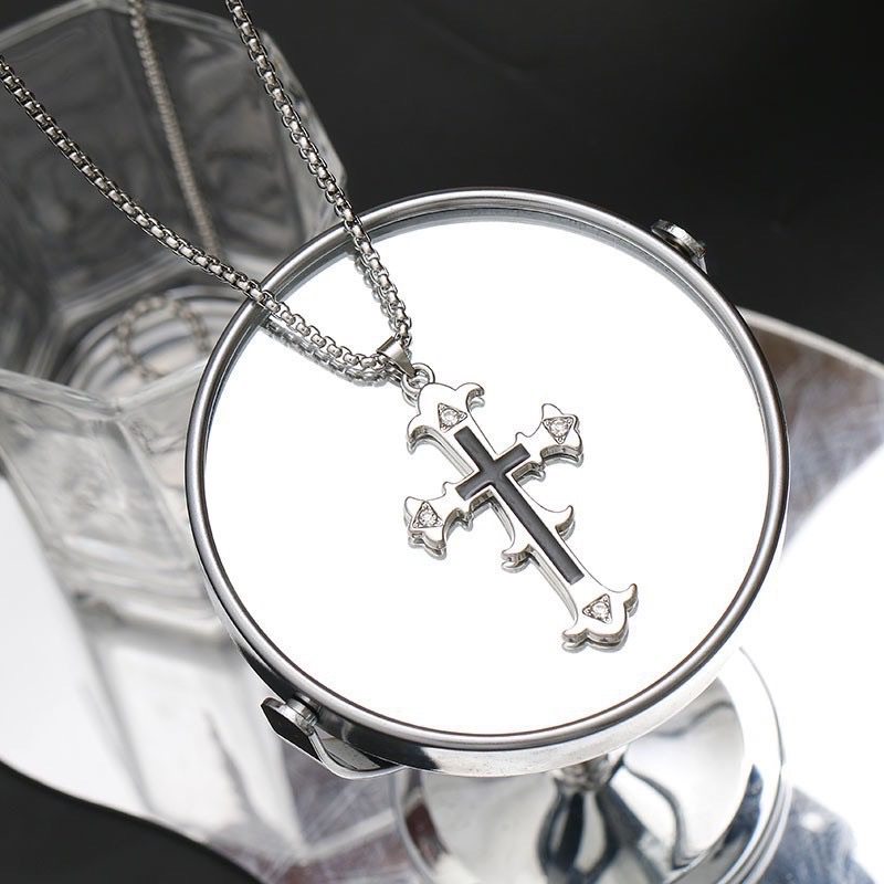 Vòng cổ dây chuyền nam nữ bạc đẹp hình chữ thập đính đá nhẫn gấu dây mắt xích phụ kiện trang sức thời trang dáng dài