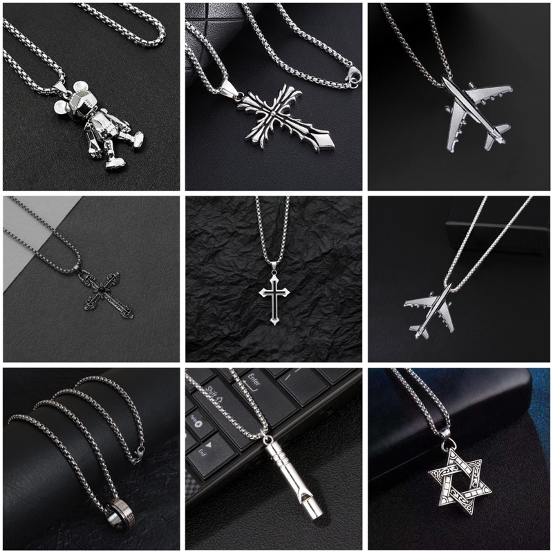 Vòng cổ dây chuyền nam nữ bạc đẹp hình chữ thập đính đá nhẫn gấu dây mắt xích phụ kiện trang sức thời trang dáng dài