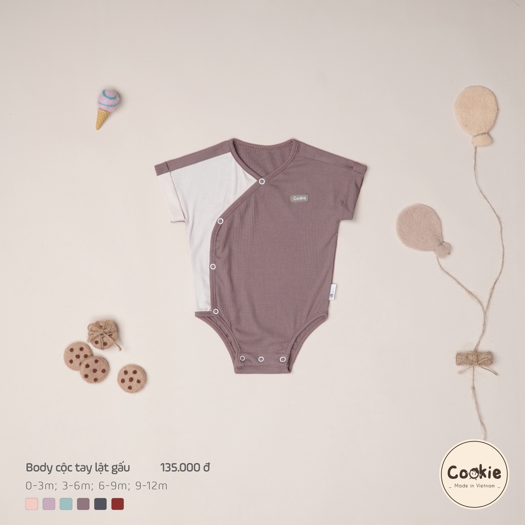 Mô tả Bodysuit Ngắn Tay COOKIE, Bodysuit Cộc Tay Lật Gấu Cho Bé Chất Cotton Tăm Lạnh Size Từ 0 Đến 1 Tuổi - 1