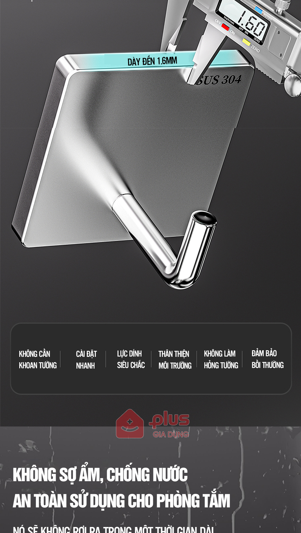 Móc dán tường chịu lực inox 304, móc treo tường siêu dính trong suốt ...