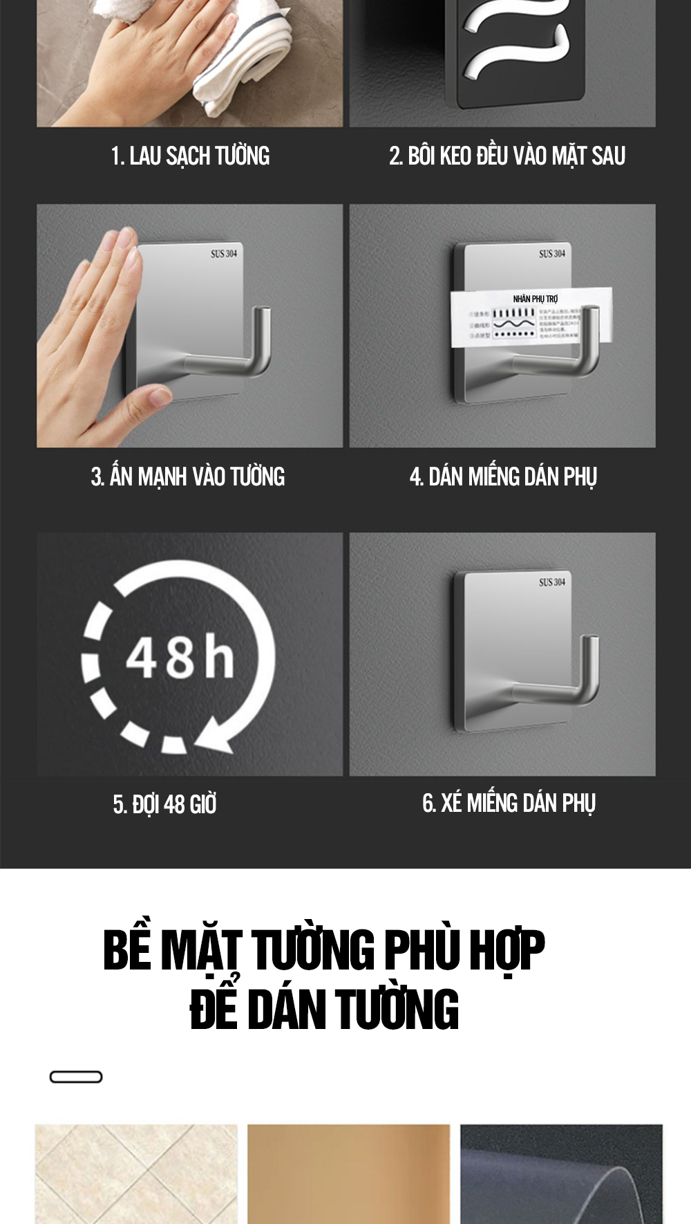 Móc dán tường chịu lực inox 304, móc treo tường siêu dính trong suốt ...