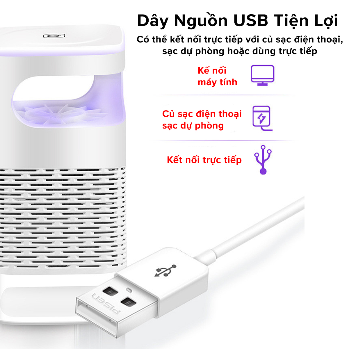 Mô tả Đèn Bắt Muỗi Tia UV Cao Cấp, Máy Bắt Muỗi Diệt Côn Trùng Thông Minh Có Quạt Hút Cổng USB Chính Hãng Amalife - Mã BM01 - 6