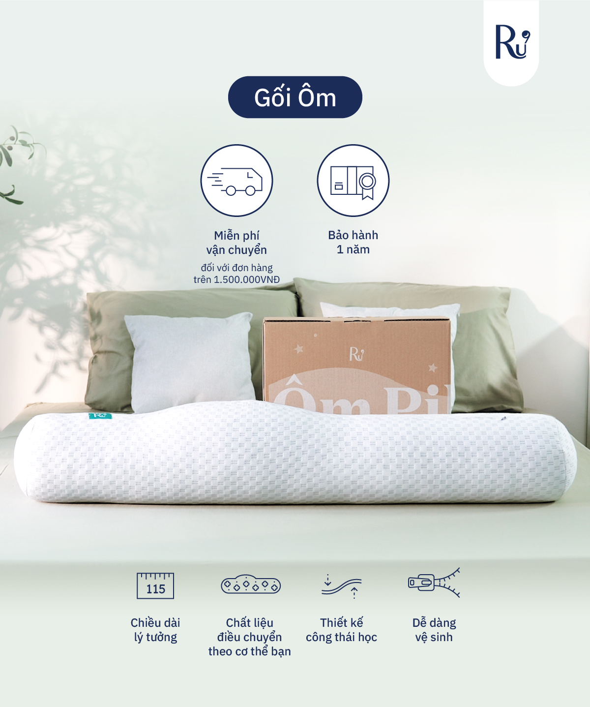 Mô tả Gối Ôm Công Thái Học Cao Cấp Ru9 - Phiên Bản Mới | Chất Liệu Foam Mềm Mại | Chống xẹp | Đem Lại Giấc Ngủ Ngon - 1