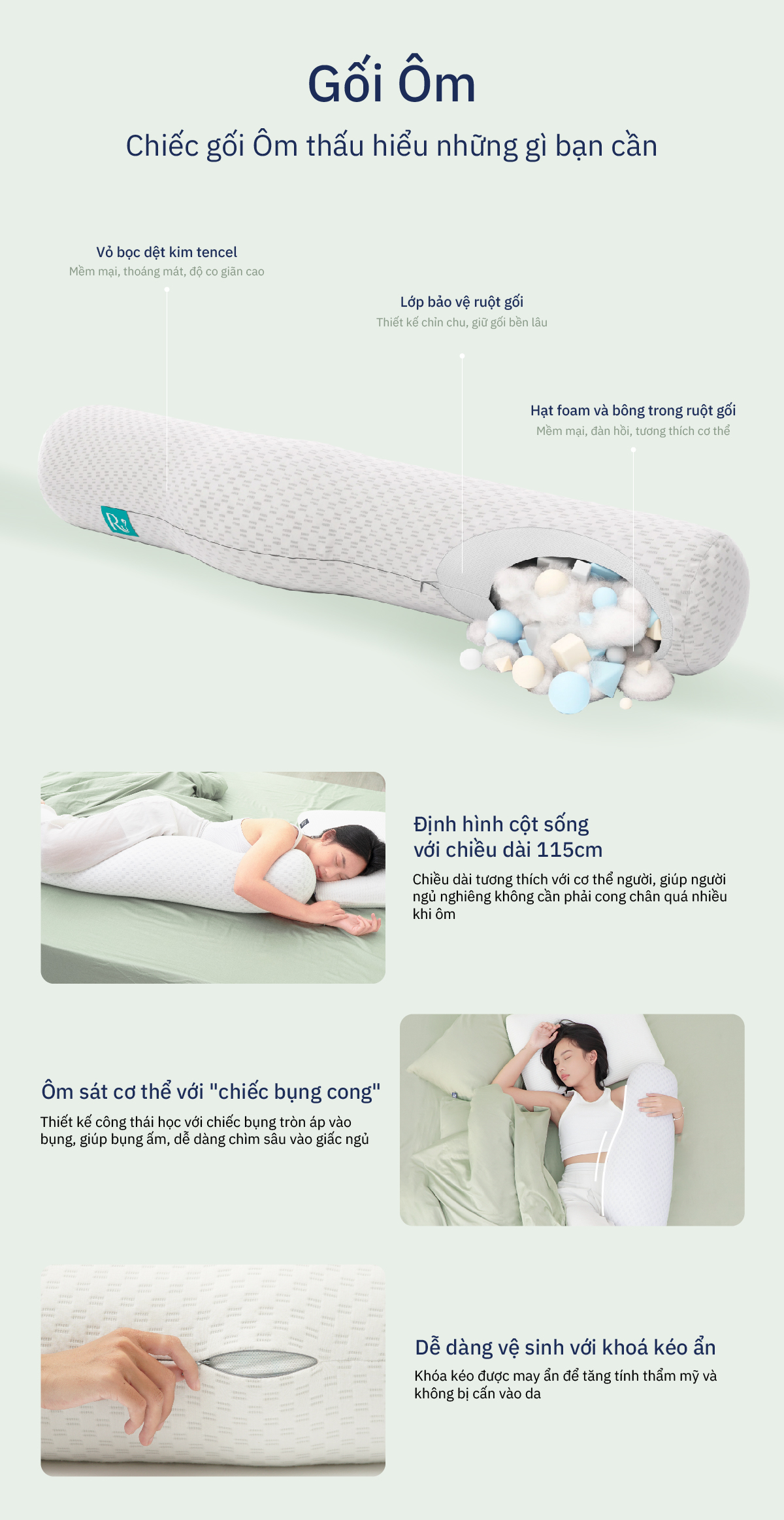 Mô tả Gối Ôm Công Thái Học Cao Cấp Ru9 - Phiên Bản Mới | Chất Liệu Foam Mềm Mại | Chống xẹp | Đem Lại Giấc Ngủ Ngon - 2