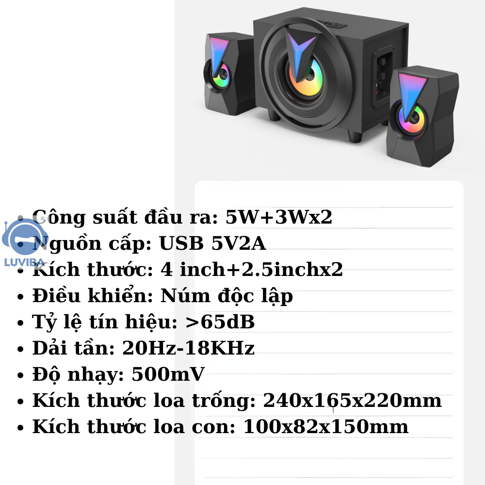 Loa bluetooth vi tính Luviba, loa máy tính laptop để bàn K10 bass ...