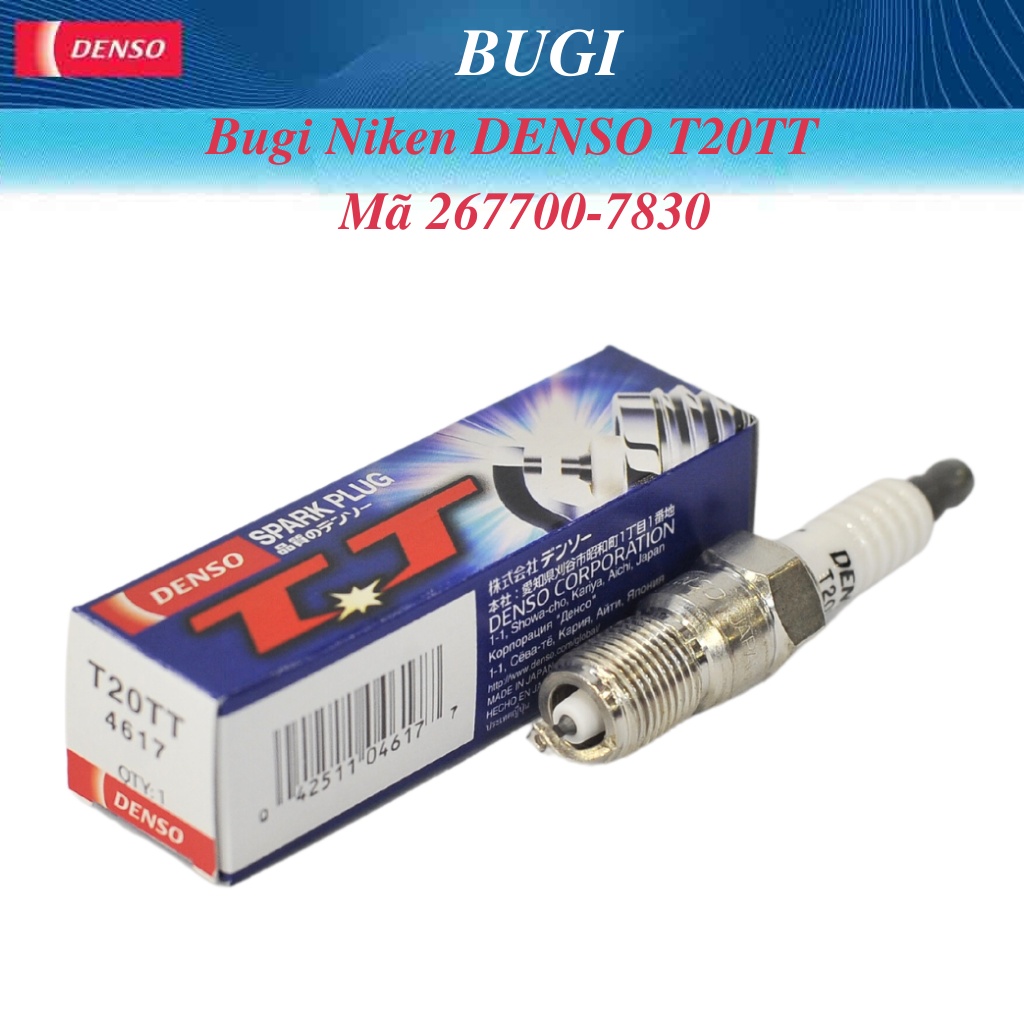 Bugi Ô Tô T20TT DENSO Tiêu Chuẩn, Điện Cực Niken, Hai Đầu Đánh Lửa ...