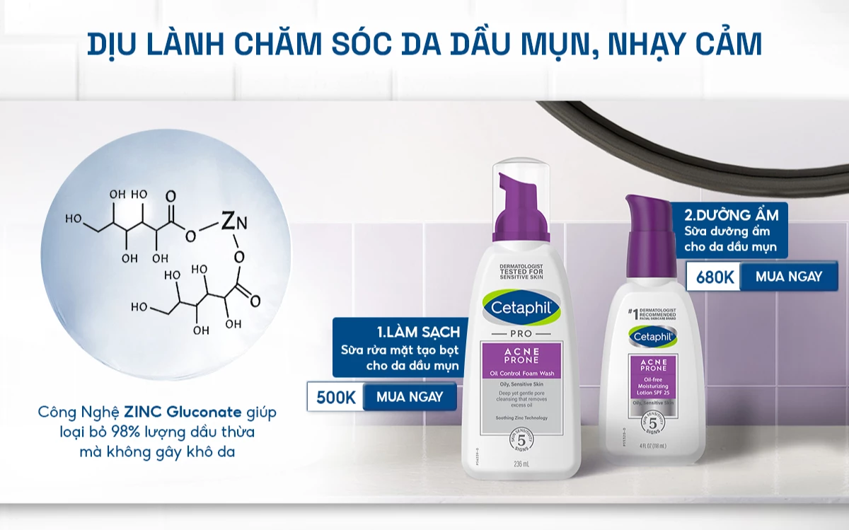 Mô tả Sữa rửa mặt tạo bọt mịn dịu lành cho da dầu mụn nhạy cảm CETAPHIL PRO ACNE PRONE/OIL CONTROL FOAM WASH - 1