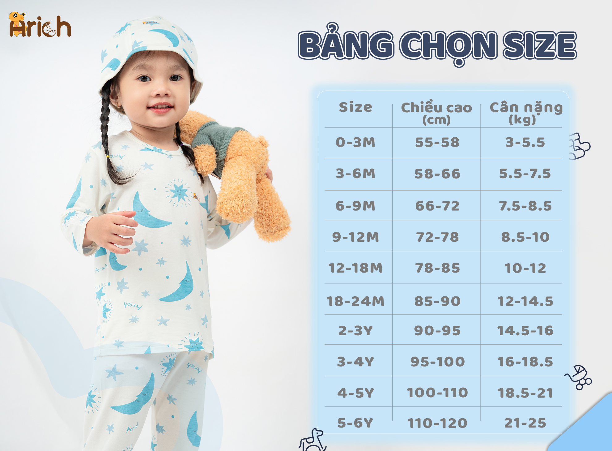Mô tả Bộ dài tay cài vai trẻ em in Hoạ tiết, vải sợi tre Arich (size 9-12m đến 5-6y) - 1