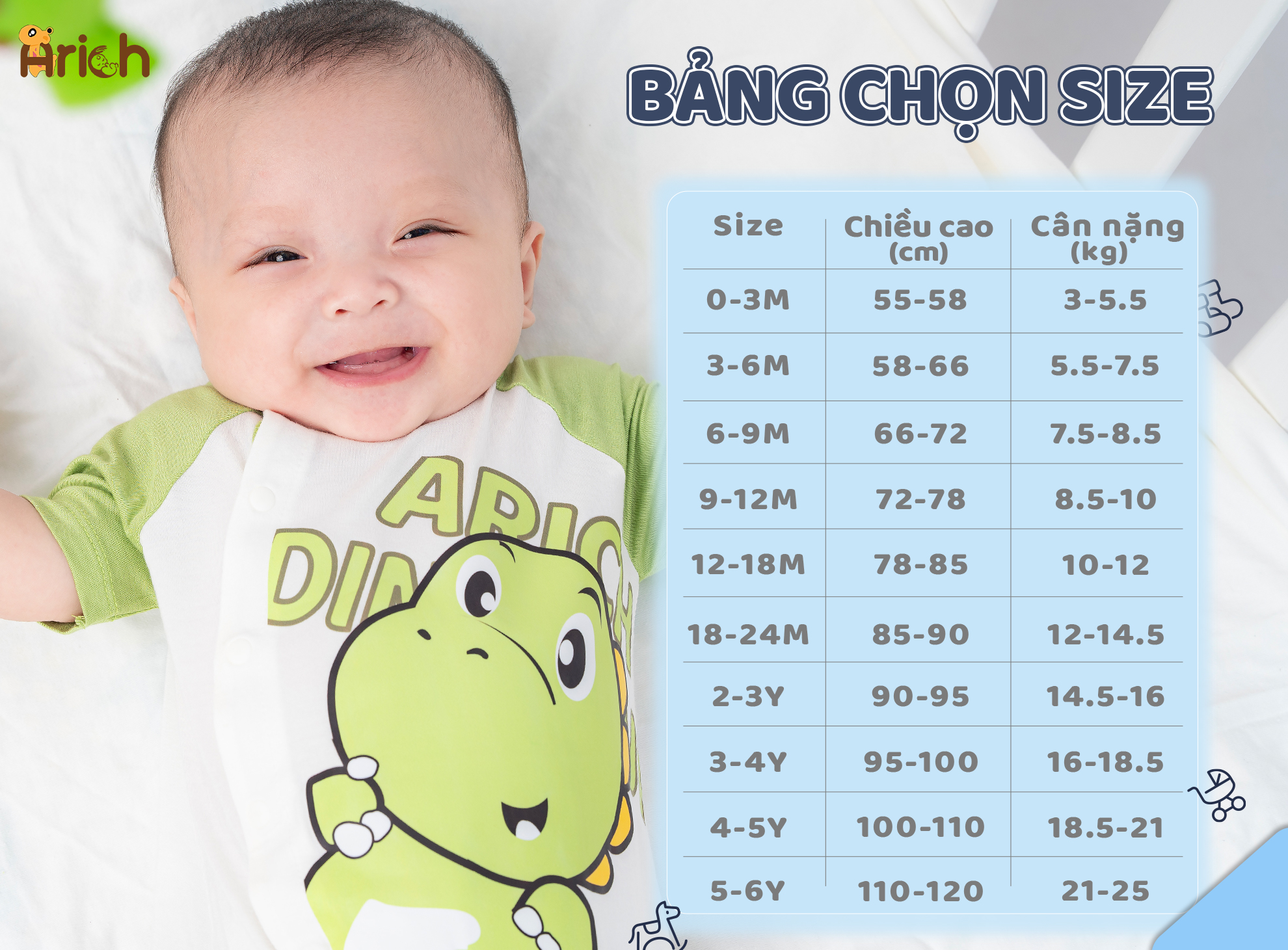 Mô tả Body cộc tay Arich vải sợi tre petit cao cấp, co giãn, mềm mịn cho bé trai bé gái size 0-18tháng - 3