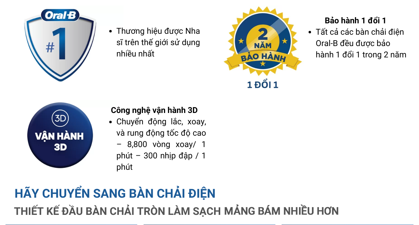 Mô tả Bàn chải đánh răng điện Oral-B Pro 500 D16.513 - Hàng chính hãng 100% Bảo hành 24 tháng - 2