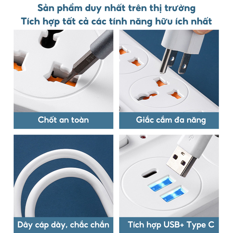 Mô tả Ổ cắm điện đa năng HOKU 2 cổng USB 5v sạc nhanh, chịu tải 2500W, tiết kiệm 30 kilowatt H dây nối 2,5m OCD01 - 2