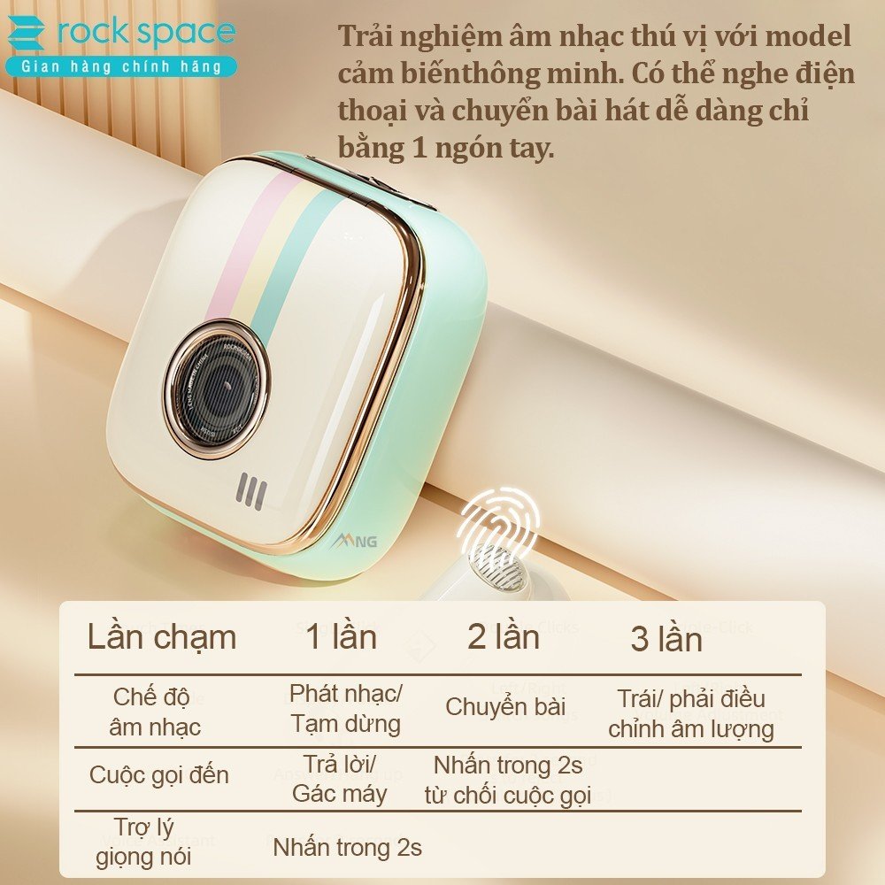 Mô tả Tai nghe bluetooth không dây nhét tai TWS Rockspace Retro Style có mic chơi game nghe nhạc có BH - 2