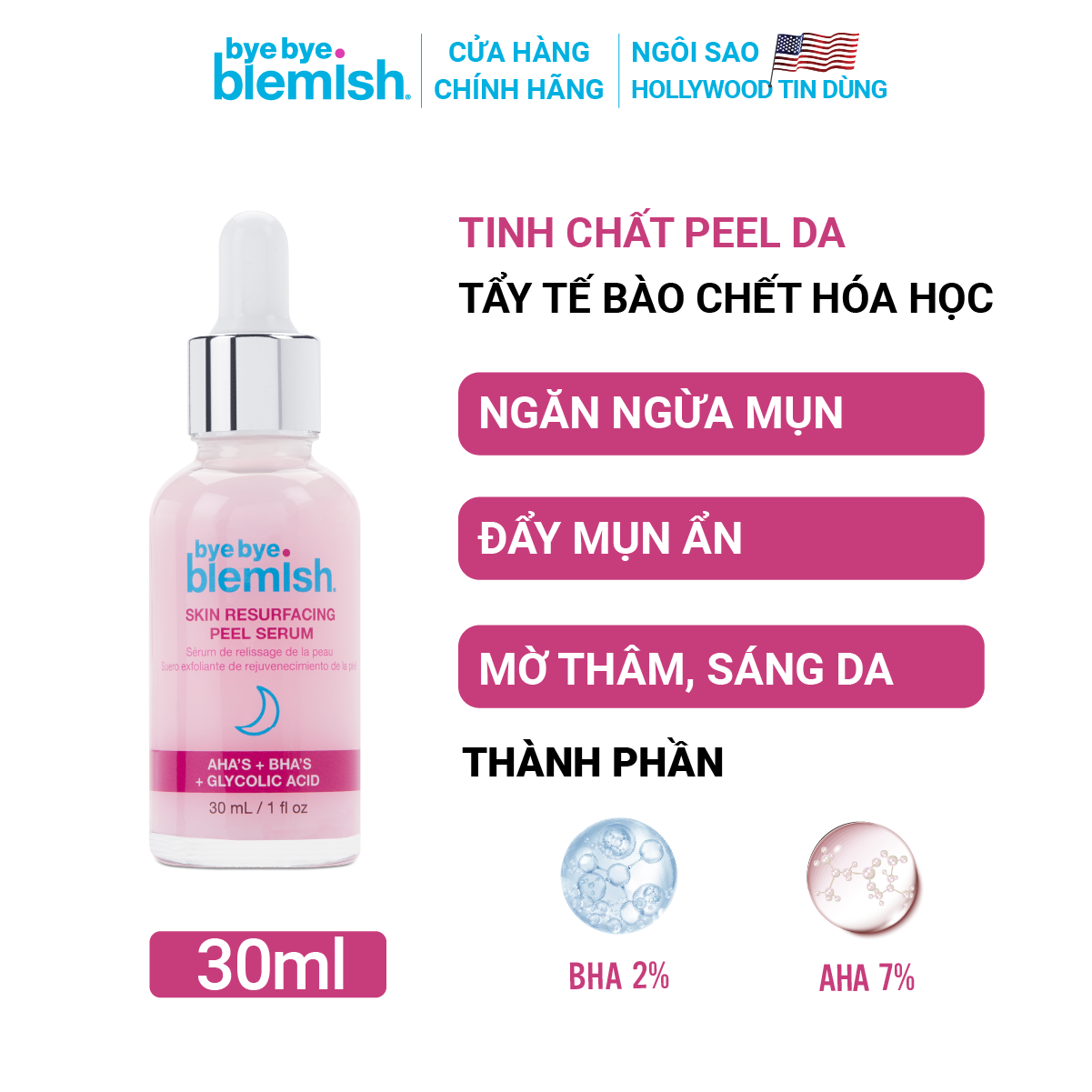 Mô tả Tinh chất Peel Đẩy Mụn Ẩn, Làm Sạch Tế Bào Chết, Ngăn Ngừa Mụn Bye Bye Blemish Skin Resurfacing Peel Serum 30ml - 1