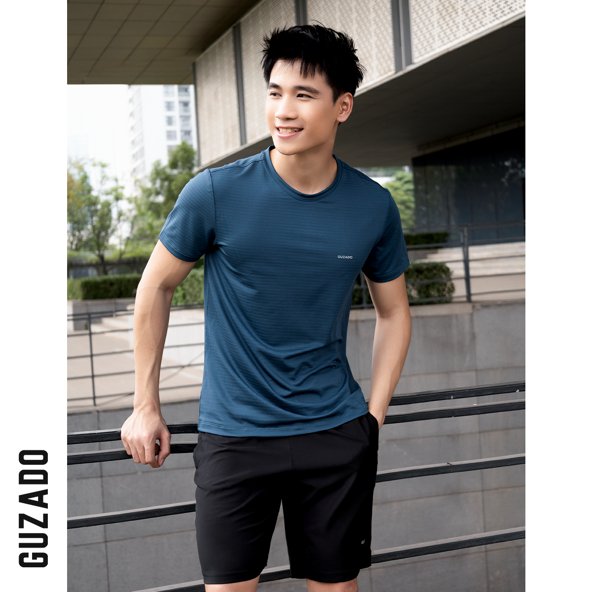 Mô tả Bộ quần áo thể thao nam cổ tròn Guzado Chất Coolmax thể thao vận động thoải mái BTS02 - 9