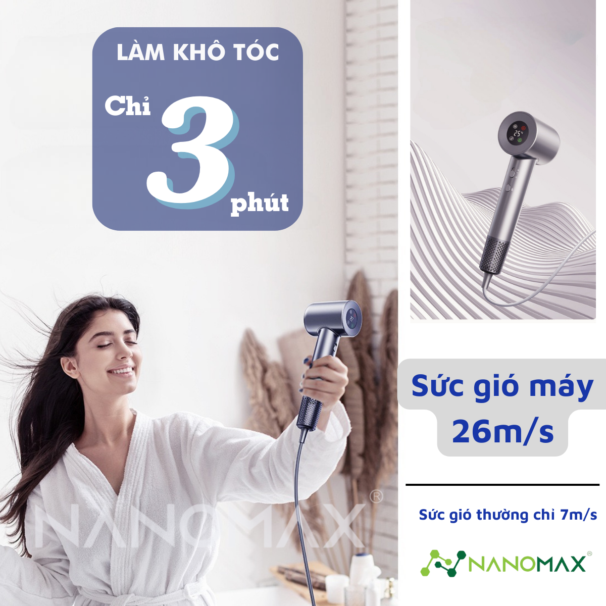 Công suất 1500W Máy sấy tóc Nanomax R2