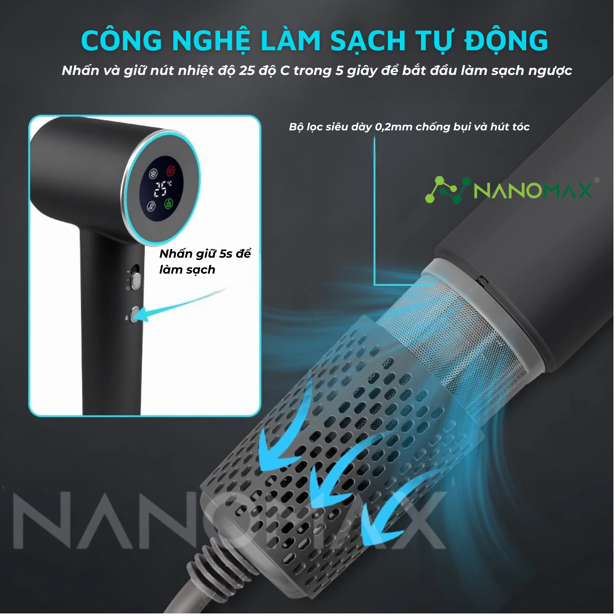 Tính năng tiện ích Máy sấy tóc Nanomax R2