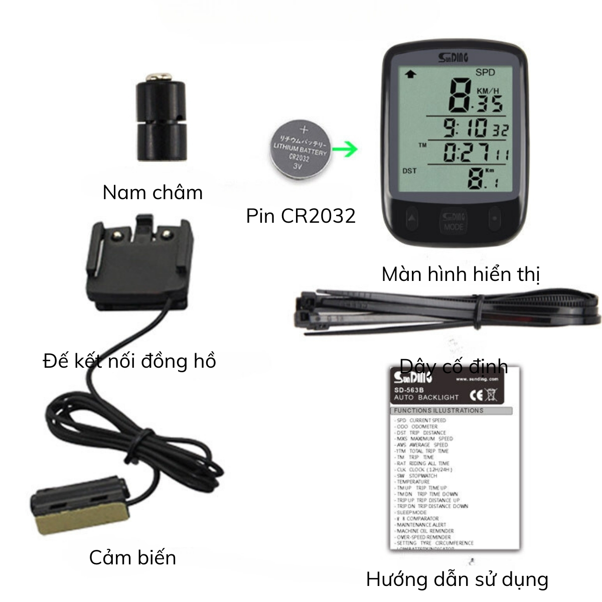 Đồng Hồ Đo Tốc Độ Xe Đạp PÊ ĐAN Màn Hình Siêu Rộng LCD Đo Đầy Đủ Thông ...