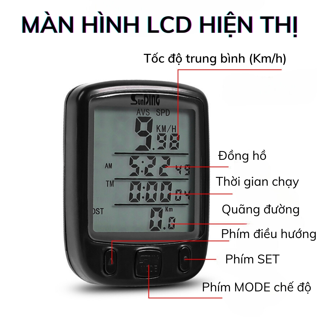 Đồng Hồ Đo Tốc Độ Xe Đạp PÊ ĐAN Màn Hình Siêu Rộng LCD Đo Đầy Đủ Thông ...