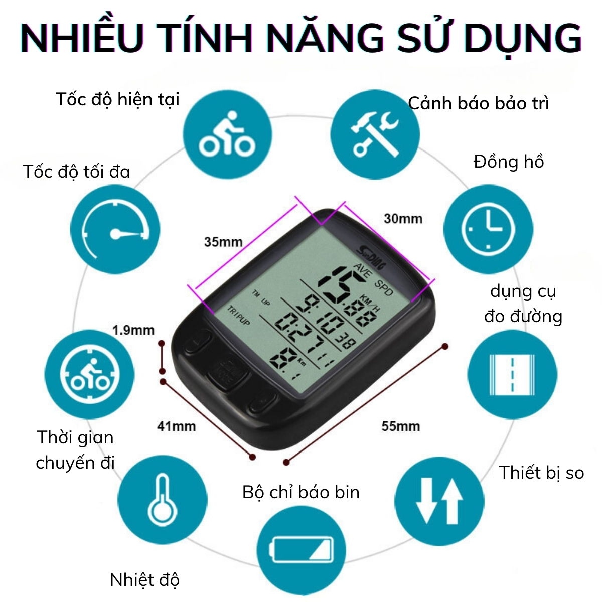 Đồng Hồ Đo Tốc Độ Xe Đạp PÊ ĐAN Màn Hình Siêu Rộng LCD Đo Đầy Đủ Thông ...