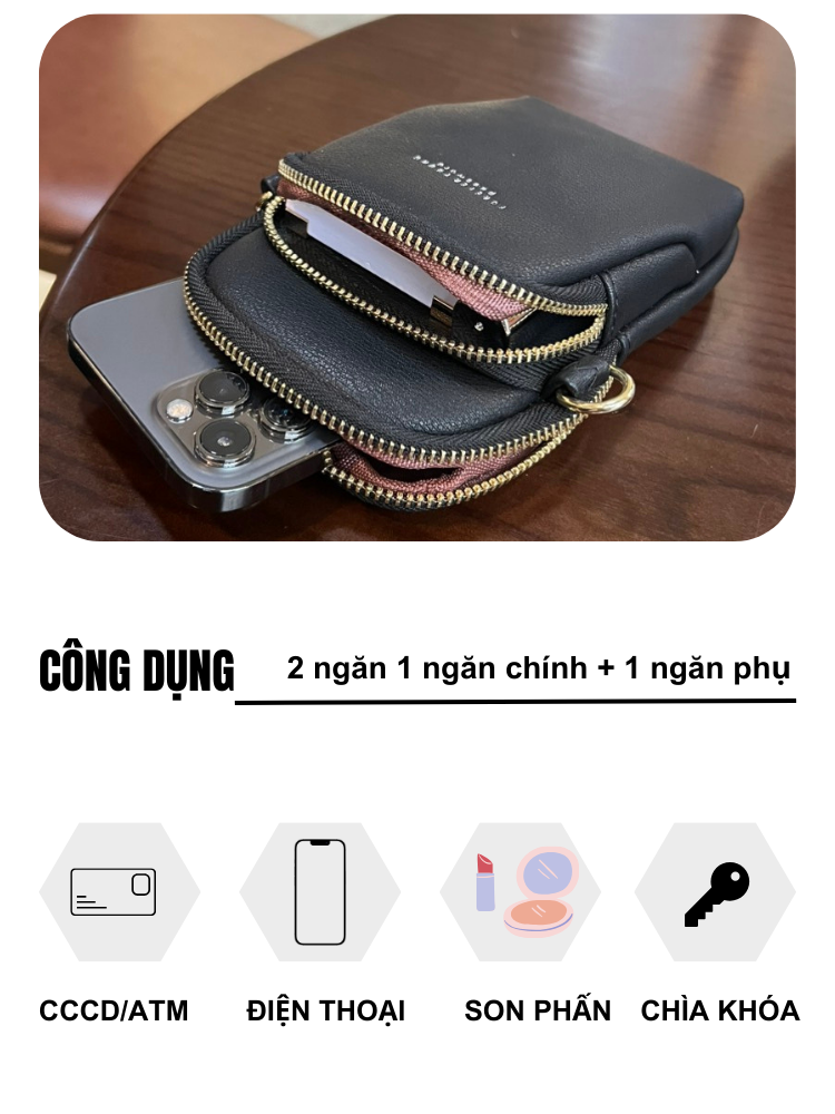 Mô tả Túi Đeo Chéo Nữ Đựng Điện Thoại FOREVER YOUNG Da Mềm Nhiều Ngăn Tiện Dụng Chất Cực Đẹp PL02 - Tukado - 3