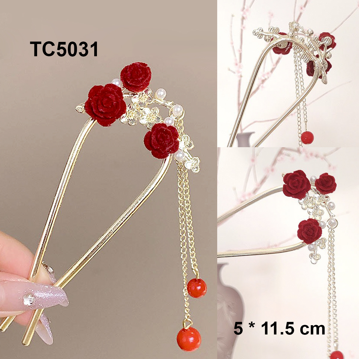 Mô tả GOTI Quà Tặng Cho Nữ Trâm Cài Kiểu Lược Cài Tóc Cô Dâu Đính Hoa Thanh Lịch Phong Cách Cổ Điển TC530 - 9