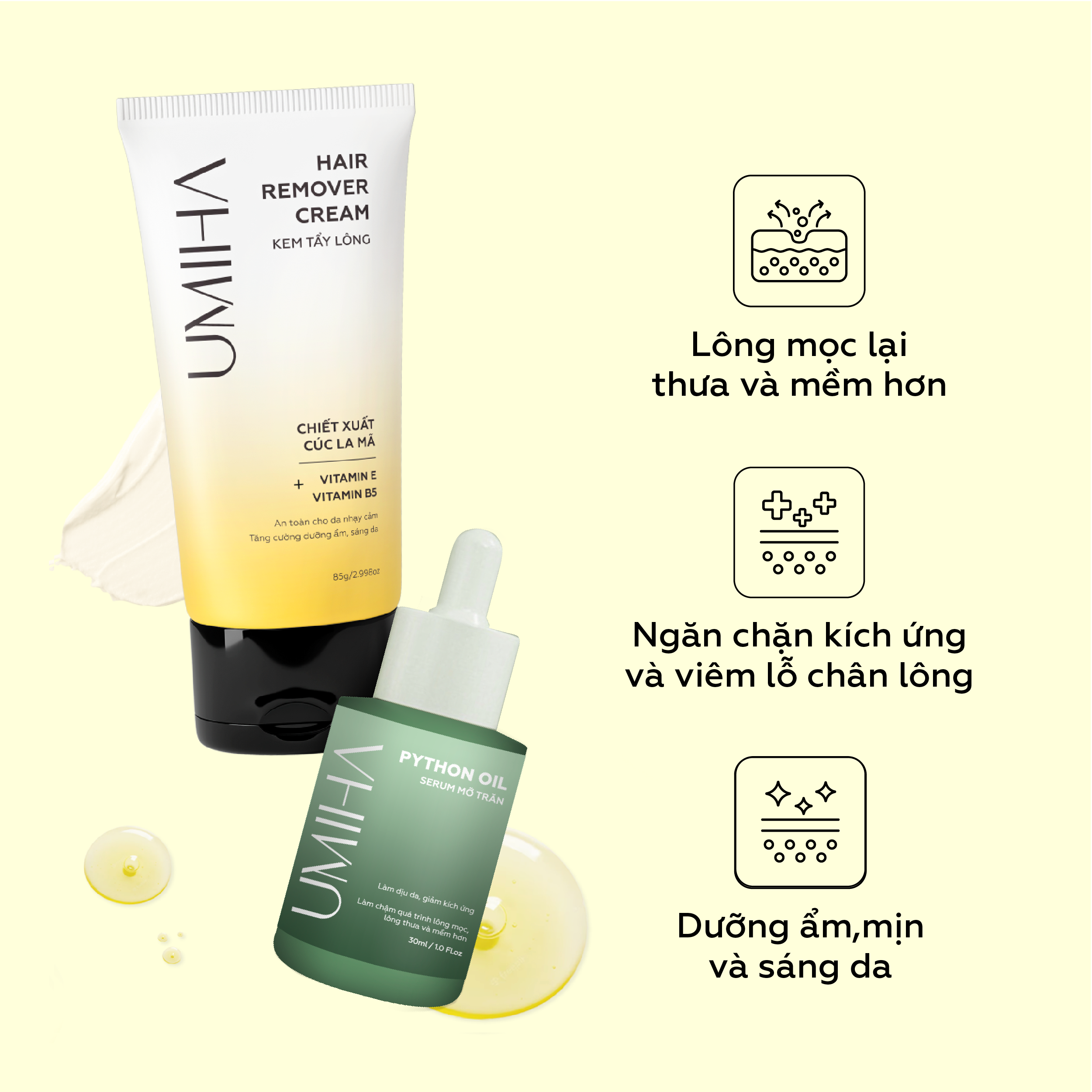 Mô tả Bộ triệt lông Bikini gồm Kem Tẩy Lông UMIHA (85ml) và Mỡ trăn U Minh Hạ (30ml) - 3