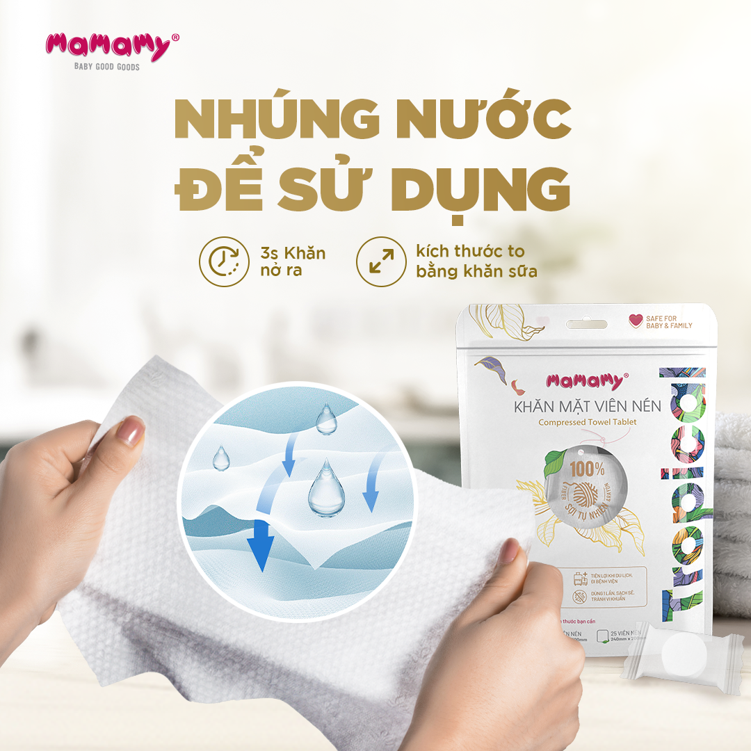 Mô tả Khăn tắm Mamamy Tropical cao cấp, khăn nén du lịch tiện lợi sợi vải thuần tự nhiên và rayon - 2