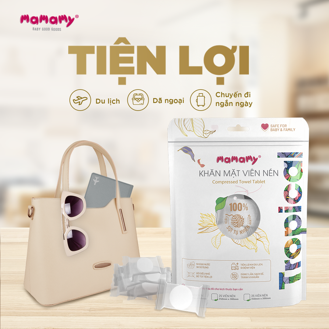 Mô tả Khăn tắm Mamamy Tropical cao cấp, khăn nén du lịch tiện lợi sợi vải thuần tự nhiên và rayon - 4