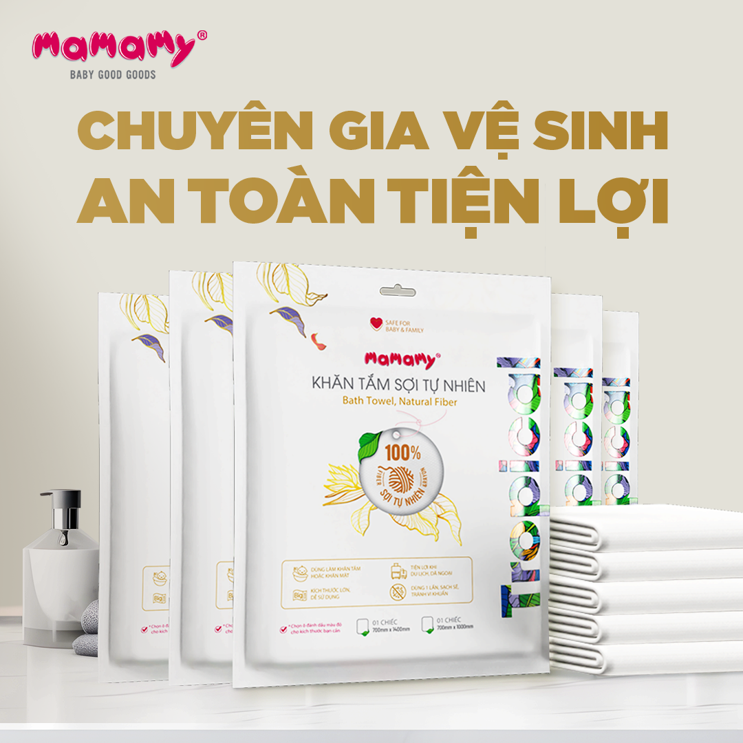 Mô tả Khăn mặt nén, khăn tắm du lịch Mamamy Tropical dùng một lần tiện lợi chất liệu 100% sợi tư nhiên và rayon - 1