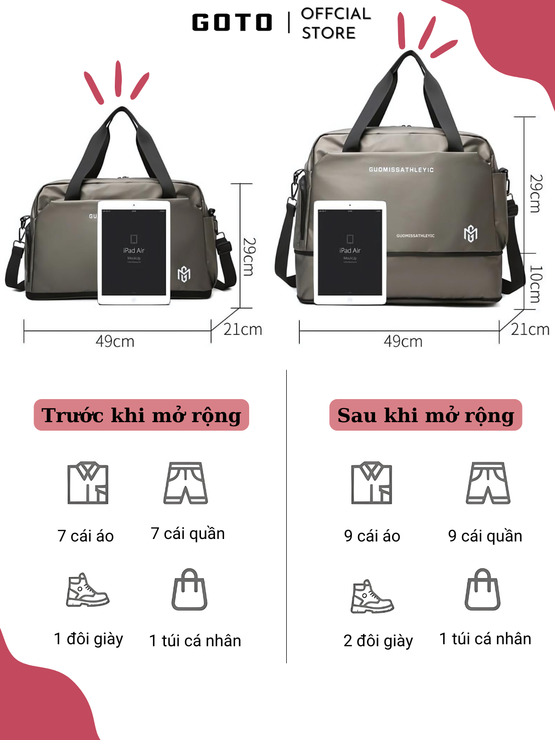 Túi du lịch cỡ lớn 2 tầng đa năng chính hãng GOTO - GT007 | Shopee Việt Nam