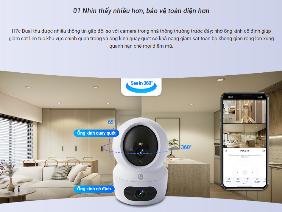 Mô tả Camera WIFI EZVIZ H7C 4MP & 4MP Ống kính kép liên kết thông minh, Quay quét toàn diện, Đàm thoại 2 chiều - 3