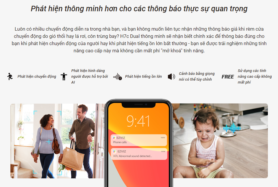 Mô tả Camera WIFI EZVIZ H7C 4MP & 4MP Ống kính kép liên kết thông minh, Quay quét toàn diện, Đàm thoại 2 chiều - 6