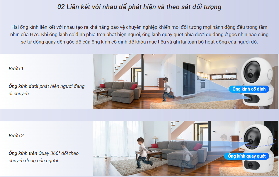 Mô tả Camera WIFI EZVIZ H7C 4MP & 4MP Ống kính kép liên kết thông minh, Quay quét toàn diện, Đàm thoại 2 chiều - 7