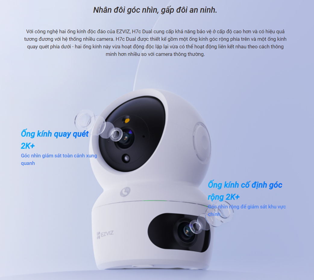 Mô tả Camera WIFI EZVIZ H7C 4MP & 4MP Ống kính kép liên kết thông minh, Quay quét toàn diện, Đàm thoại 2 chiều - 2