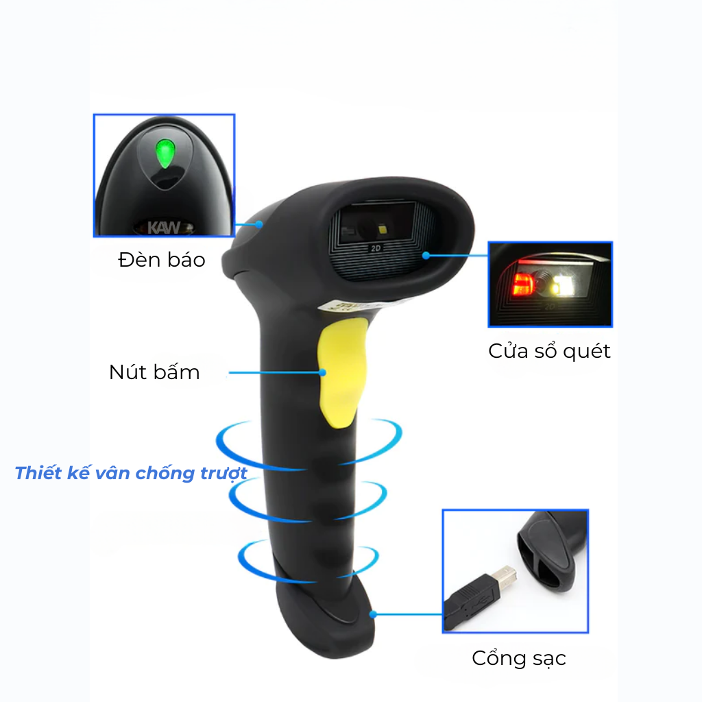 Máy quét mã vạch không dây cao cấp KAW, kết nối Bluetooth điện thoại ...