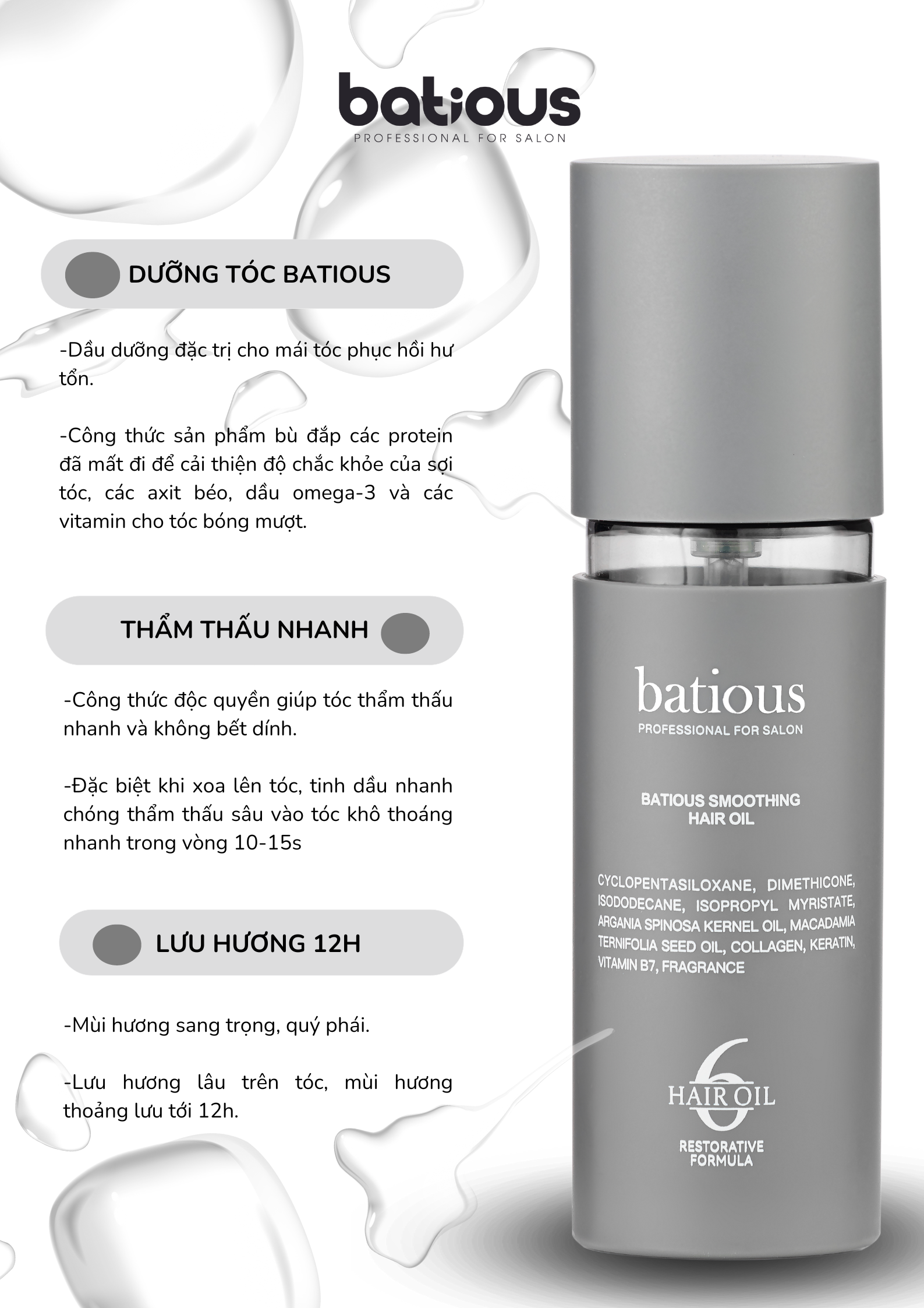 Dầu dưỡng tóc Batious Smoothing Hair Oil 60ML | Shopee Việt Nam